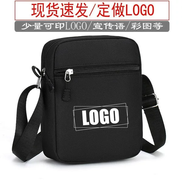 Cross-Border Men's Crossbody Bag with Logo Printed Shoulder Bag Oxford Cloth Crossbody Bag Mini Small Bag Mobile Phone Bag Customization