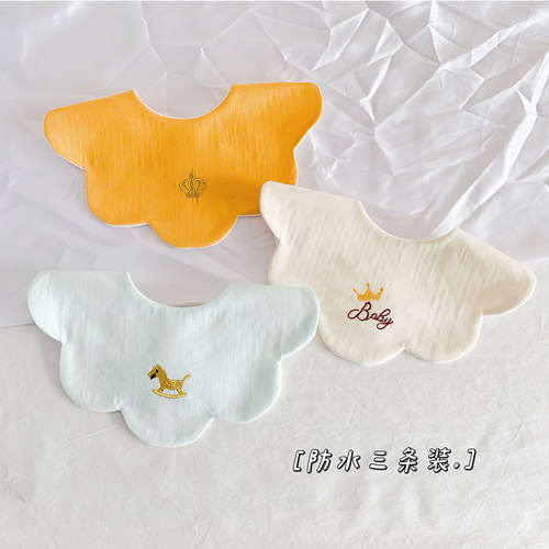 ins spring and autumn new baby embroidered bib thickened waterproof baby gauze saliva napkin sweet flower shape