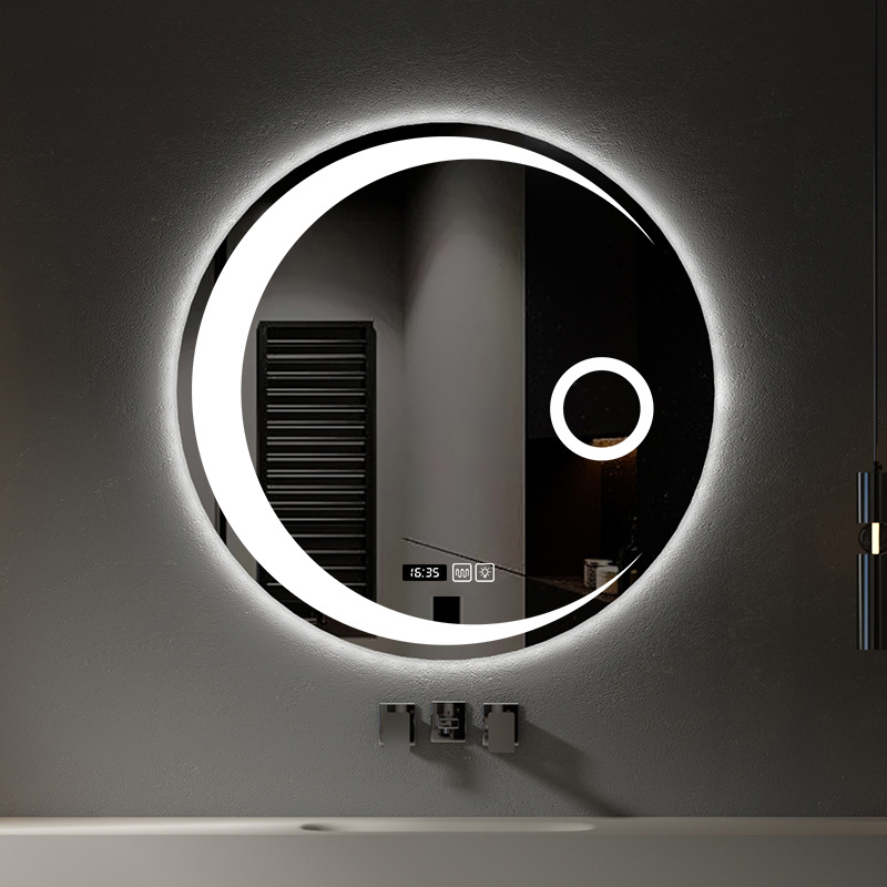 Bathroom Mirror Moon Round with Light Led Wall-Mounted Defogging Bathroom Hotel Ktv Touch Screen Wall-Mounted Makeup Mirror