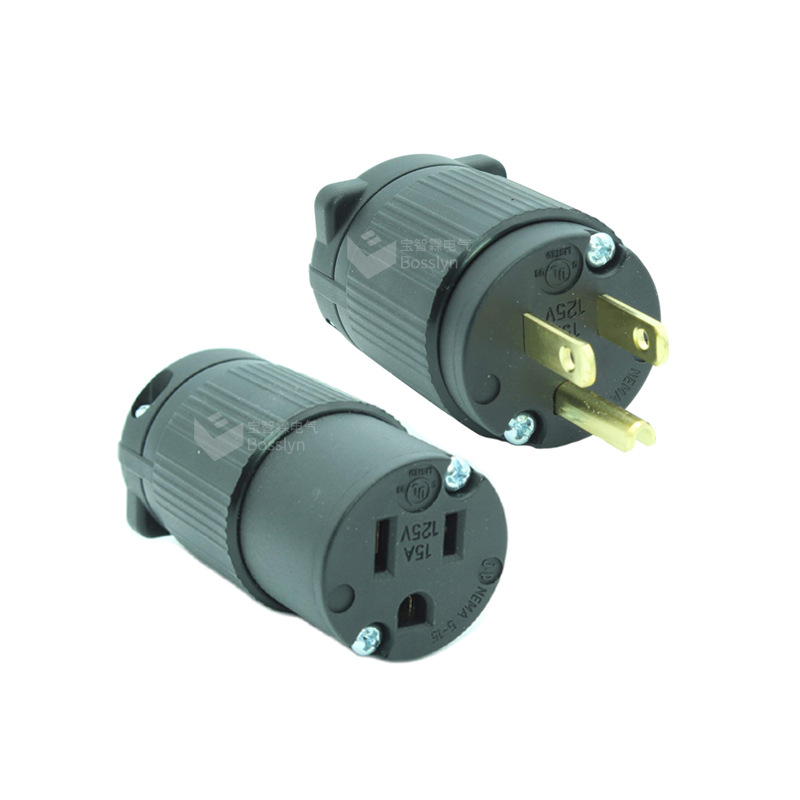 NEMA 5-15美标插头插座 机柜工业美规装配式电源插头 UL/CUL认证