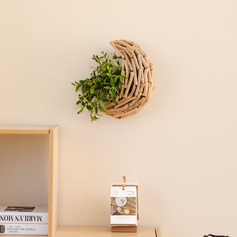 Shumen Wooden Simple Creative Vase Wall Hanging Sofa Background Wall Wall Hanging Solid Wood Green Plant Decoration Decoration Decoration
