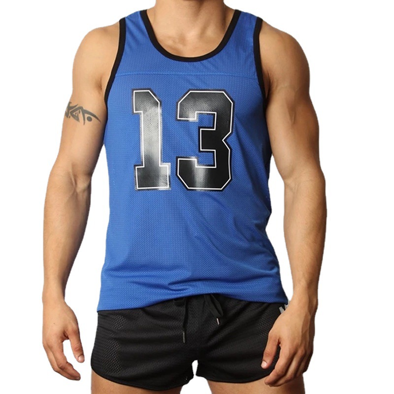 Conjunto deportivo de dos piezas para hombre, chaleco y pantalones cortos de malla transpirable de secado rápido con estampado para verano, ideal para examen físico o uso escolar.