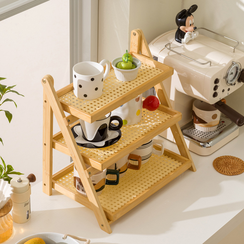 Desktop Storage Rack Foldable Storage Rack Workstation Computer Coffee Cup Holder Storage Multi-Layer Office Tea Cup Rack