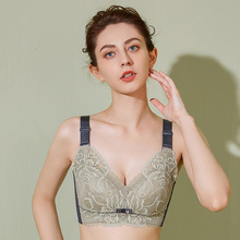跨境泰国乳胶蕾丝撞色大码全包薄无钢圈文胸大胸显小侧收内衣胸罩