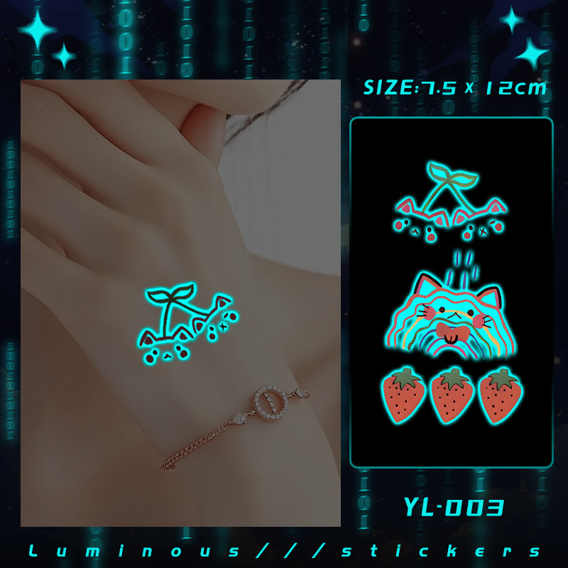 Xm&Xp Blue Luminous Tattoo Sticker Waterproof Small Fresh Cute Rainbow Cute Cat Cherry Sweetheart Strawberry Colorful