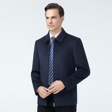 专柜秋冬季高档羊绒夹克男商务休闲中老年时尚羊毛呢子大衣爸爸装
