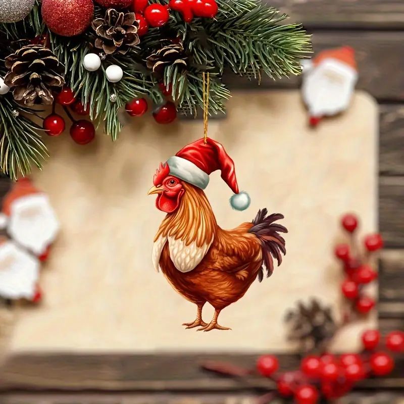 2D Navidad nuevo gallo fiestas colgante acrílico plano transfronterizo espejo retrovisor de automóvil colgante para el hogar colgante