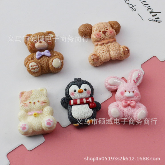 Cartoon Rabbit Bear Penguin Patch Resin Accessories DIY Cream Glue Mobile Phone Case Material Earrings Hairpin Accessories