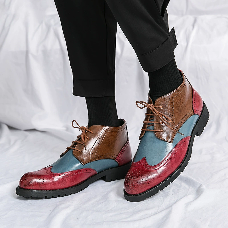 Внешняя торговля высокими кожаными туфлями больших размеров, осень 2022, модные мужские высокие броги, модные повседневные кожаные сапоги с резьбой
