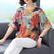 Spring and Summer New Printed T-shirt Women's Loose Slimming plus size Women's Middle-aged Mother's Mid-sleeve Base Shirt Top