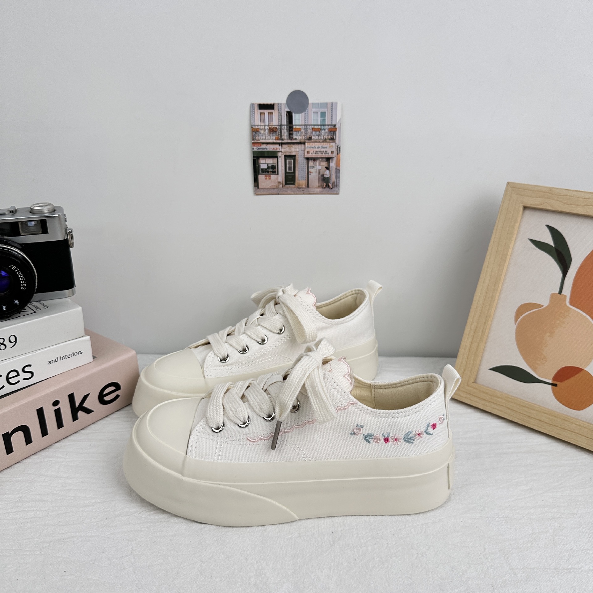 Zapatos de plataforma de onda lejana, zapatos de moda para mujer, 2025, zapatos de lona de nicho de todo fósforo, zapatos de mujer de verano, zapatos blancos, zapatillas casuales image 5