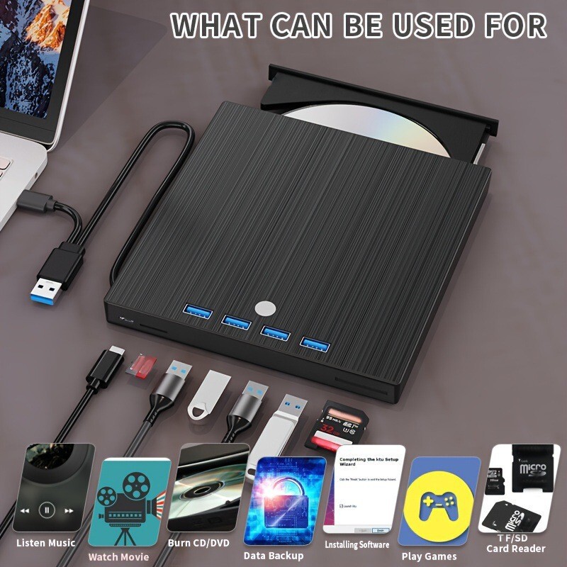 8-in-1 USB3.0 外付け DVD バーナー TYPE-C 多機能 CD ドライブ 拡張光学ドライブ|undefined