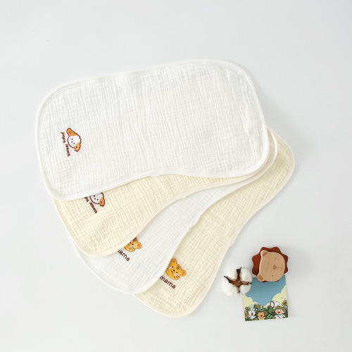 Newborn baby three-layer gauze embroidered burp napkin for male and female baby shoulder pad pure cotton waterproof milk vomiting napkin saliva napkin