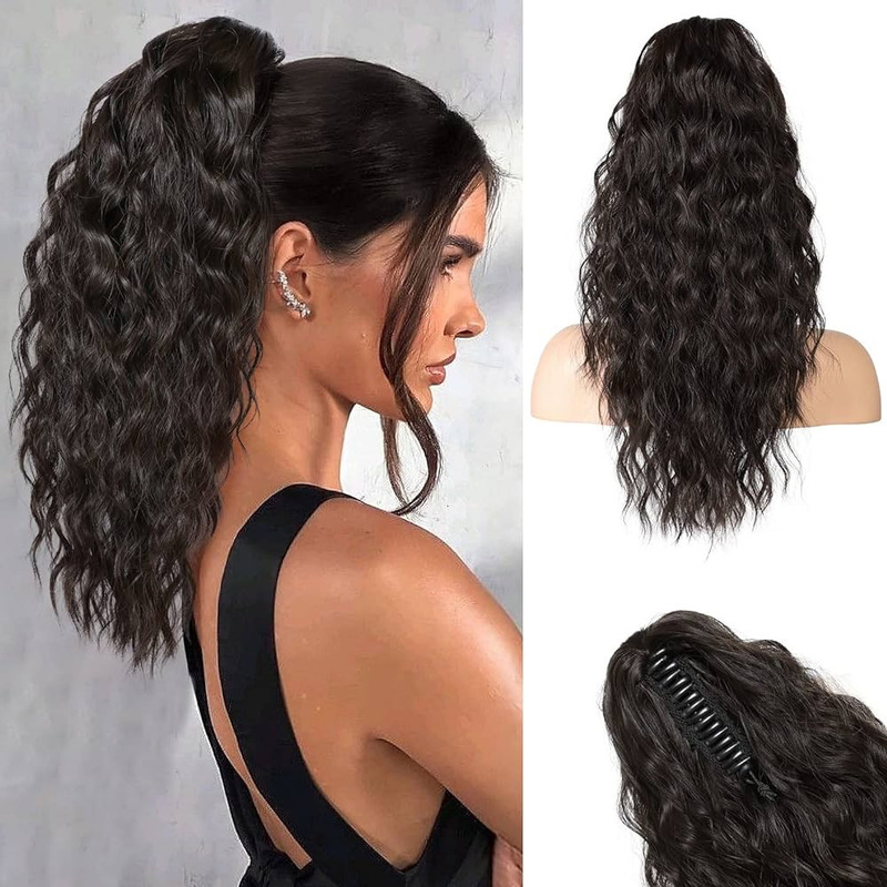 Amazon New Wig Ponytail for Women European and American Corn Perm Fluffy Clip Ponytail Long Curly Wig Hair Extensions