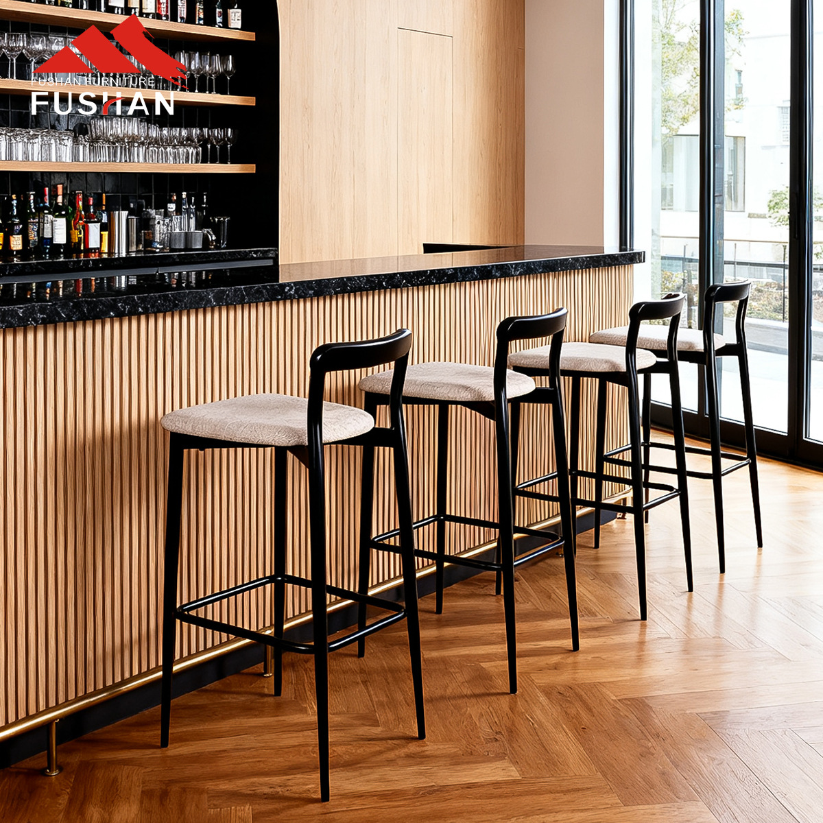 Scandinavian Modern Minimalist Design High Bar Chair High Quality Fabric Upholstery Bar Chair Restaurant Living Room Bar Metal Chair