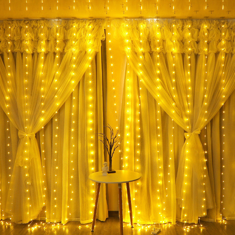 Interior y al aire libre gancho LED luz de la secuencia 3*3M pared de fondo decoración de Navidad cortina de luz USB ocho funciones de alambre de cobre de luz de color