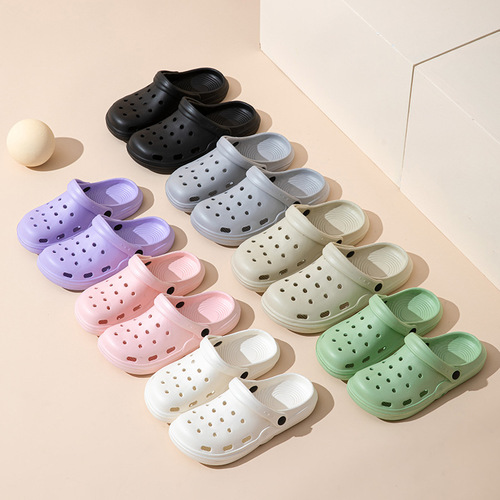 Hollow Shoes Women's Summer Outdoor Beach Internet Popular Lightweight Half-Heel Sandals Couple's Style Closed-Toe Leakable Cool Slippers Men