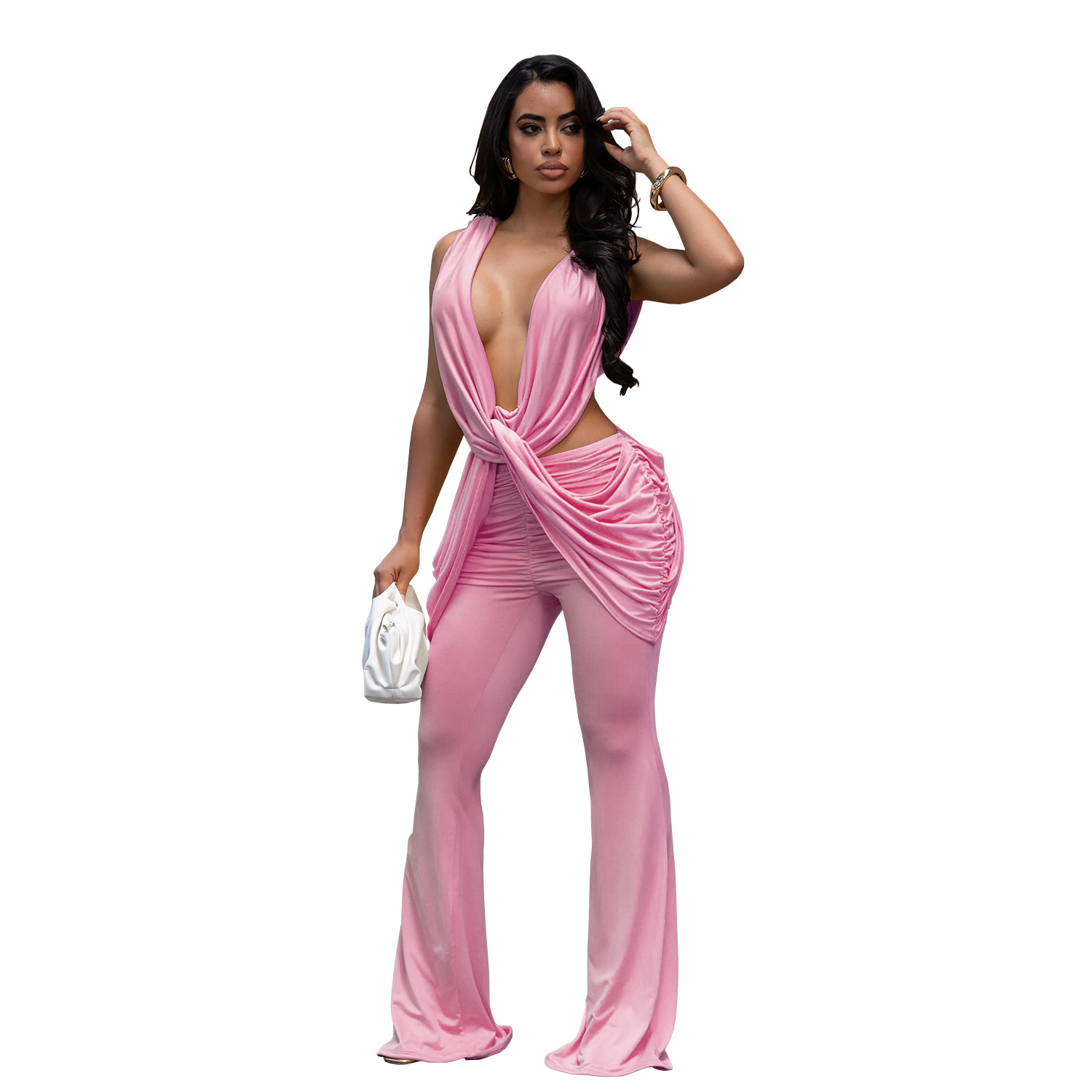 C7722 Aliexpress transfronterizo Amazon Europa y América moda femenina sexy de espalda descubierta de color sólido bolsas de caderas delgadas image 8