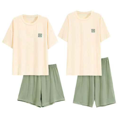 Modal Couple's Summer Thin Short-Sleeve Shorts Nightgown Set for Men and Women, Cool Sensation Home Wear Set, Wearable Outside