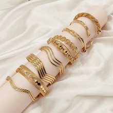 欧美新款复古开口手镯手工编织个性不规则金属镀金小众款多层手环