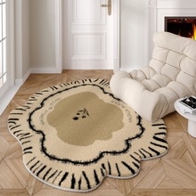 美式奶油风家用圆形客厅地毯卧室高档轻奢风异形不规则毛绒茶几毯
