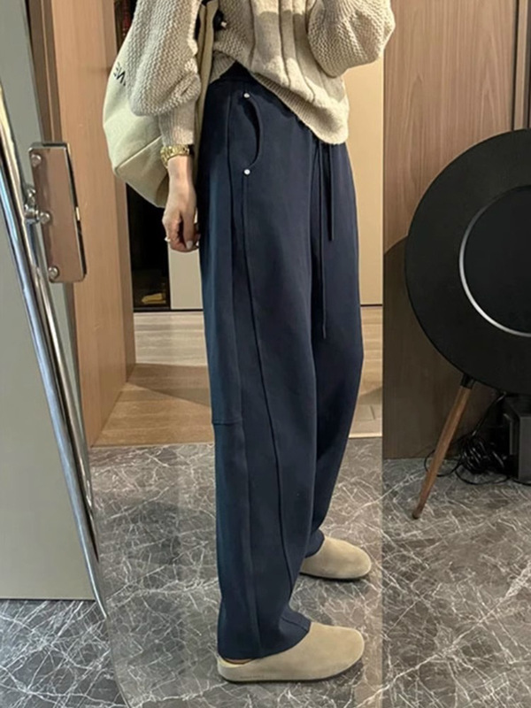 藏青色弯刀卫裤女春秋胖mm大码休闲显瘦哈伦直筒宽松运动裤小个子|undefined