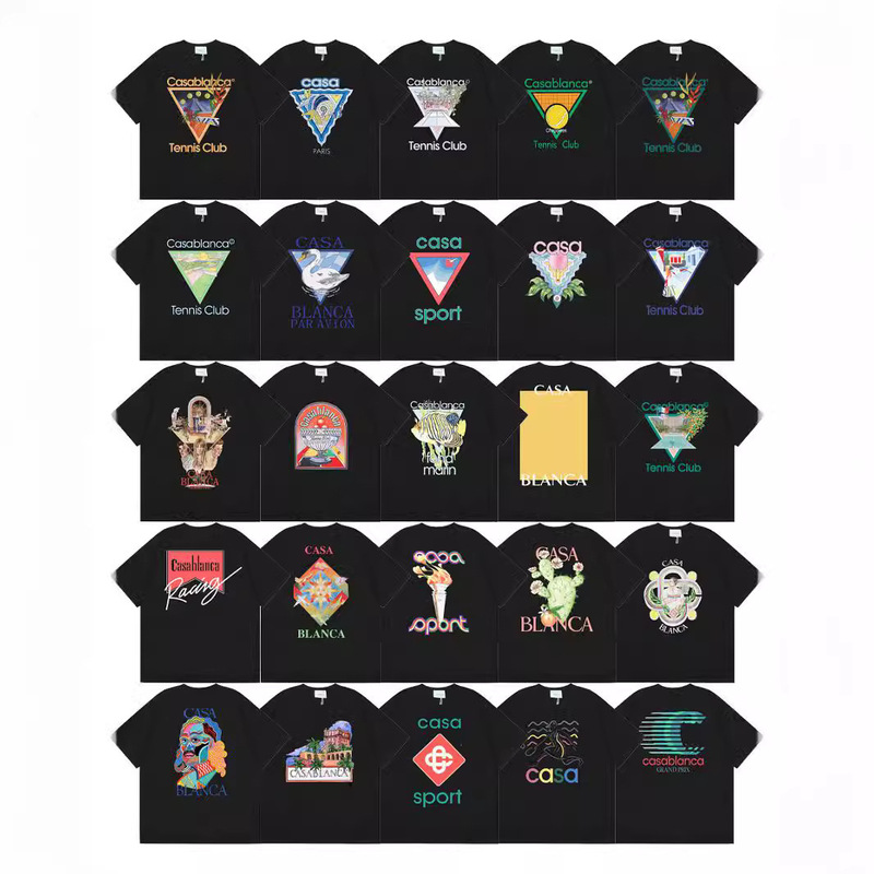 25S Cross-Border European and American Trendy Brand Casablanca Painted Pattern Printed Short-Sleeved T-Shirt for Men and Women High Street Half-Sleeve