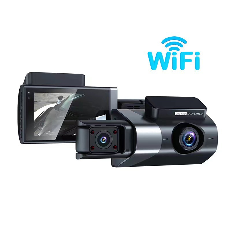 Three-Lens Wifi Dash Cam 4K High-Definition Front and Rear Recording, Reversing Image, Mobile Phone Connectivity, Multi-Language Support