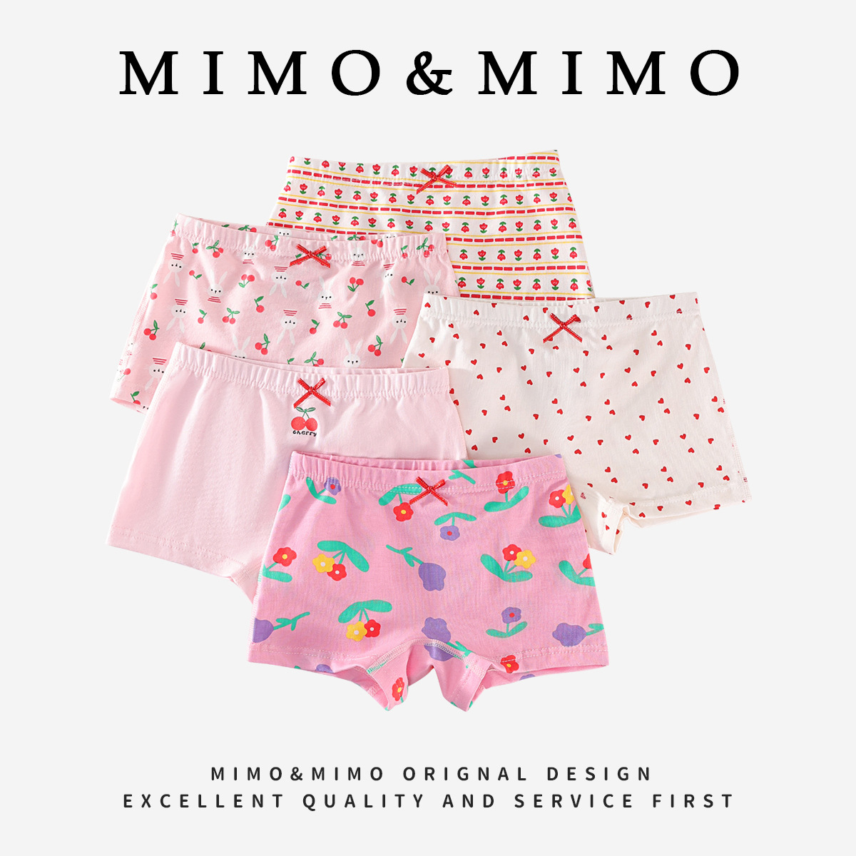 MIMO398纯棉A类儿童内裤女宝宝平角裤中小童小碎花短内裤5条装398
