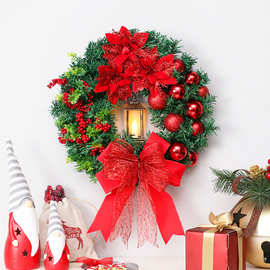 跨境新款现货 圣诞节装饰品挂件门挂 40cm带灯的神圣圣诞花环挂饰