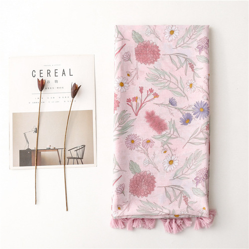 Japan and South Korea scarf spring s plain elegant  pink flowers cotton voile travel scarves retro qipao dress shawls