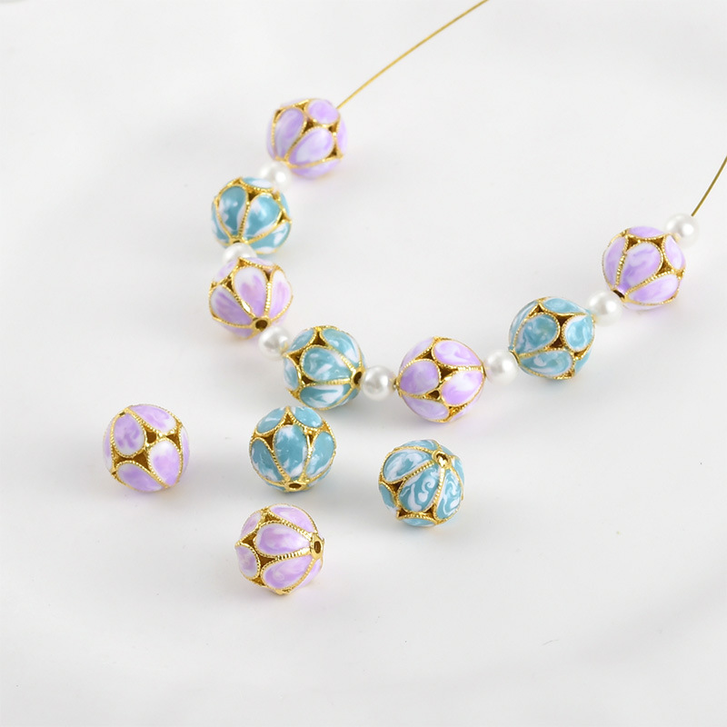18K gold color cloisonne burning blue flower ball beaded beads diy handmade bracelet string accessories