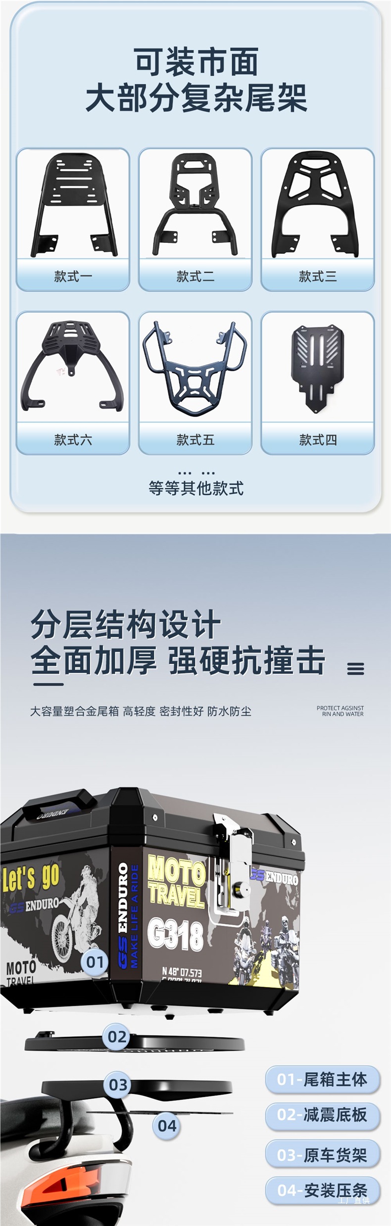 Universal Detachable Large-Capacity Motorcycle Tail Box for Electric Vehicles, Thickened Waterproof Takeout Box, Non-Aluminum Peihui