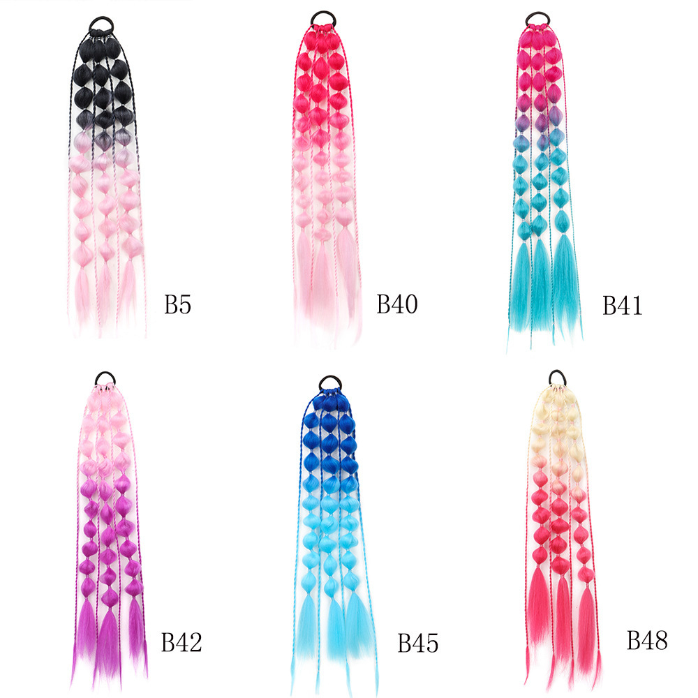 Color gradiente de moda linterna espuma flor de cola de caballo estilo largo tejido a mano de tres hebras peluca de cola de caballo