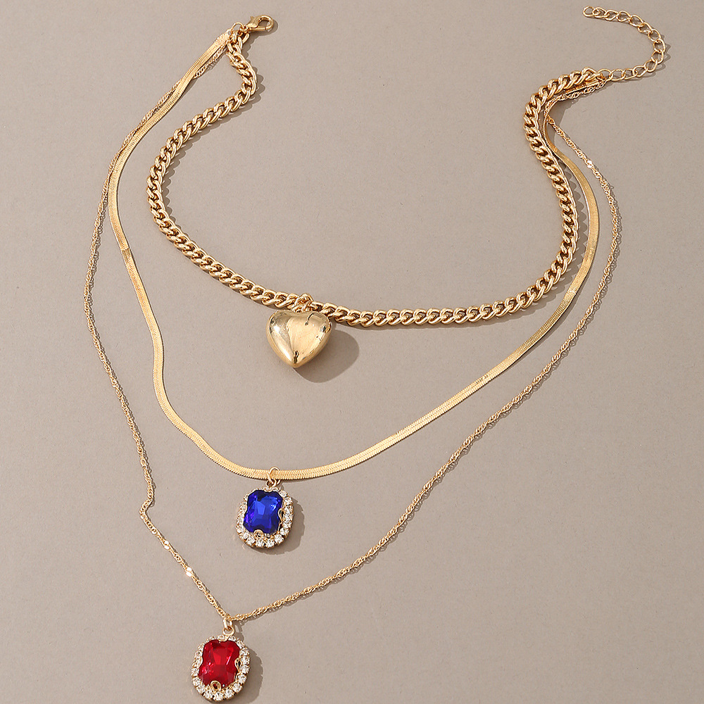 Designer Style French Light Luxury Advanced Design Sense Red Sapphire Neckchain Set_voghion.com