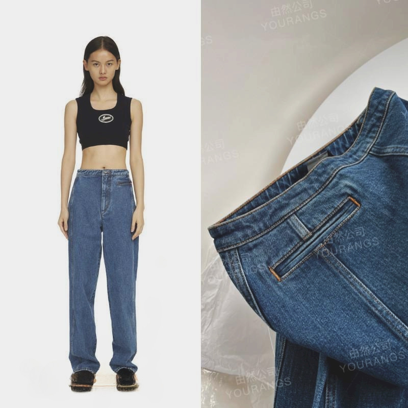 (New Store Benefits) [Clearance 100] Two-Way H-Shaped Chinese-Style Trousers with a Retro Blue Full-Length Denim Cut