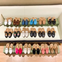 G家秋冬新款真皮兔毛拖鞋女外穿平底穆勒鞋包头半拖马衔扣懒人鞋