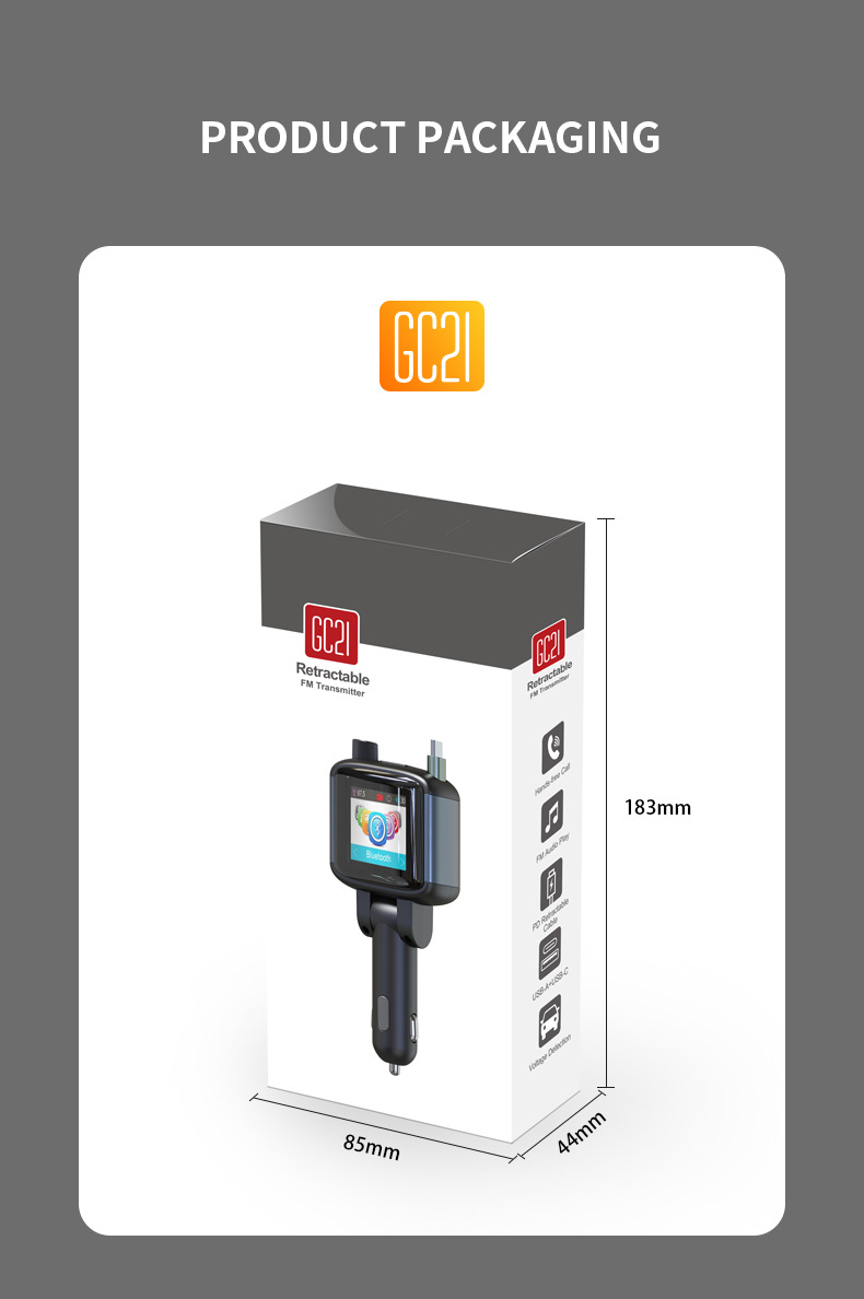 Car-mounted color display screen Bluetooth FM transmitter hands-free calling PD65W fast charging charger MP3 player