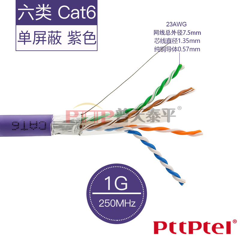 PTTP普天泰平 六类4对屏蔽双绞线 CAT6 FTP屏蔽网线 六类数据电缆