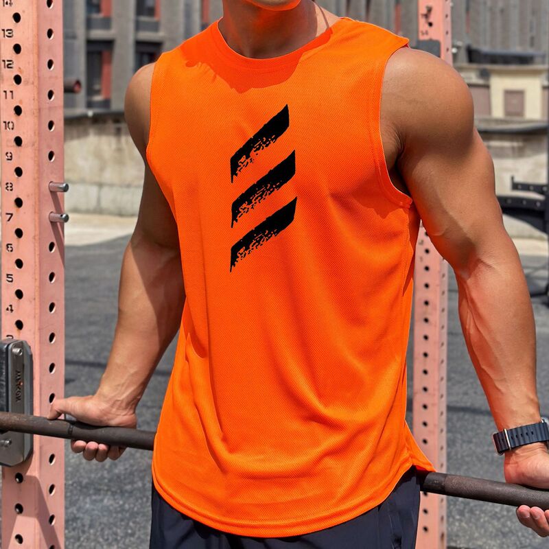 Summer New Men's Round Neck Pullover Bottoming Shirt Outdoor Fitness Sports Mesh Breathable Sleeveless Quick-Drying Vest