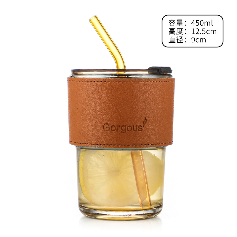 Good-looking Straw Cup Glass with Lid and Color Bamboo Joint Cup Light Luxury Ins Style Portable Direct Drinking Glass