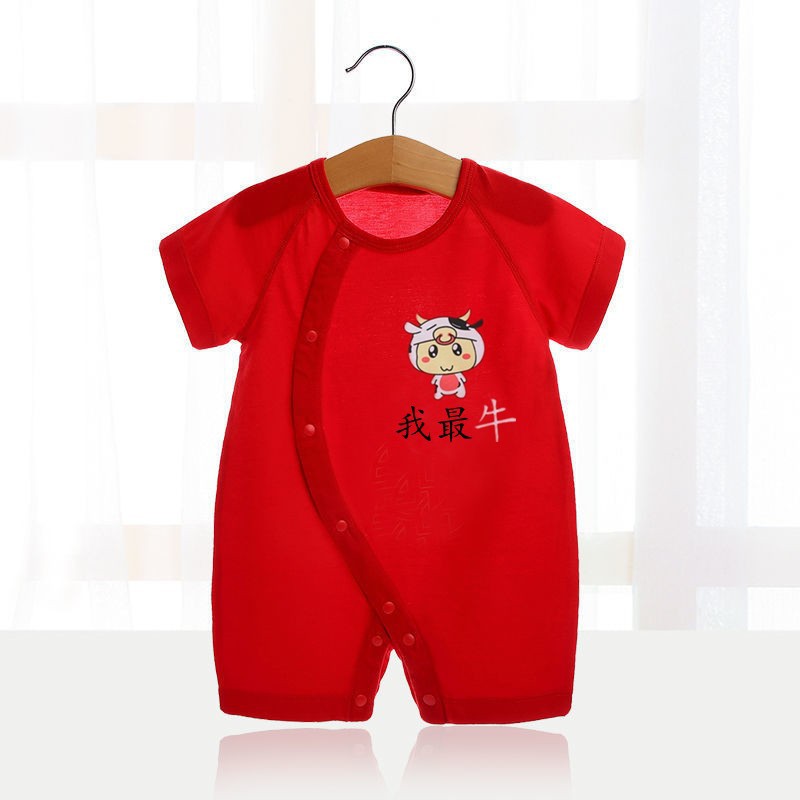 Bebé rojo luna llena ropa de verano delgada de manga corta bebé 100 días festivo mono recién nacido ropa de año nuevo