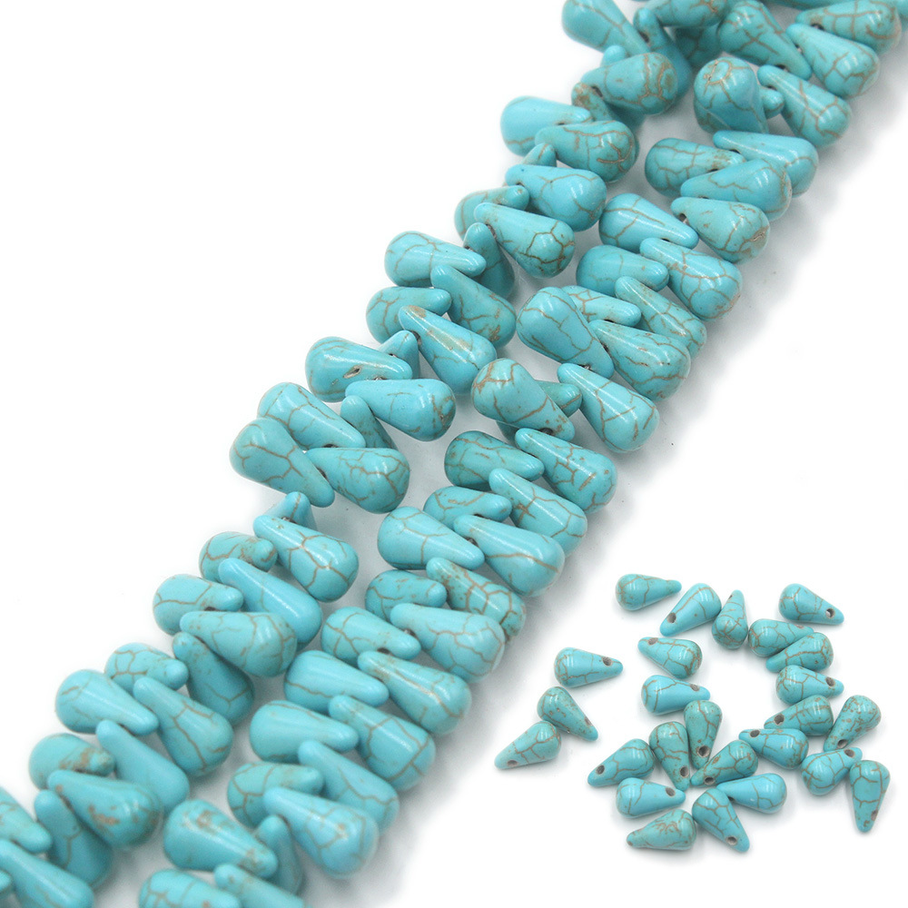 Turquoise synthesized white three dimensional beads drop-shaped
