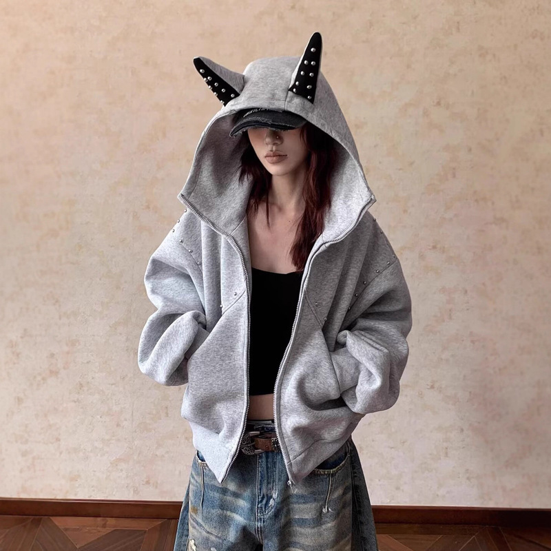 American Stereo Atmosphere Structure Silhouette Zipper Hooded Sweatshirt Men's Spring and Autum Loose High-End Tops and Jackets Trendy American Stereo Atmosphere Structure Silhouette Zipper Hooded Sweatshirt Men's Spring and Autum Loose High-End Tops and Jackets Trendy