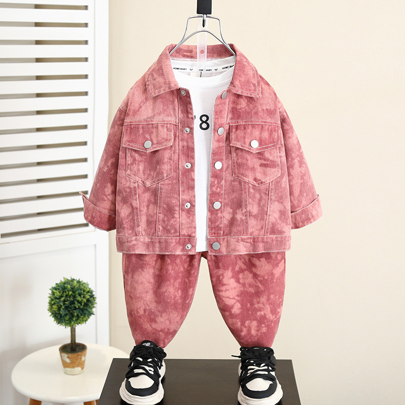 5966 traje de otoño para niños 2025 primavera y otoño nuevo estilo coreano rosa niños camisa de bebé chaqueta de dos piezas