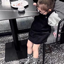 韩国童装2025秋冬新款黑色灯芯绒背带裙女宝宝百搭灰色卫衣两件套