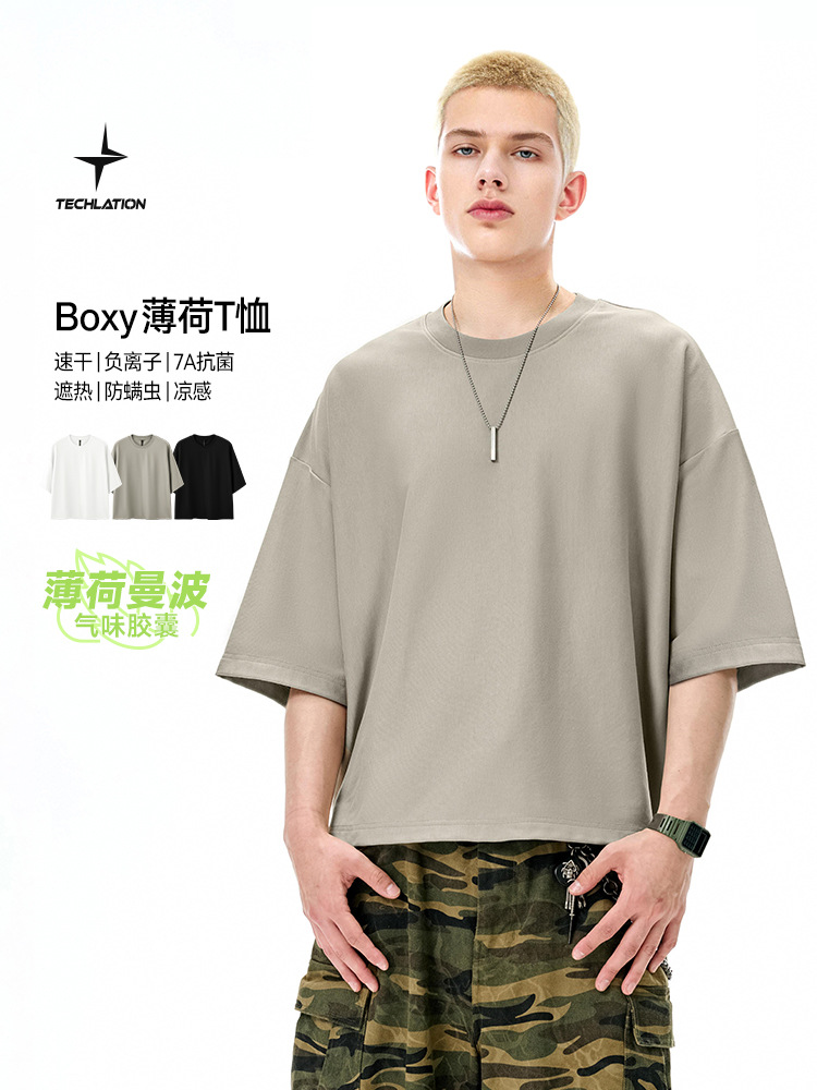 捷展メンズウェア | Boxy ミントTシャツ 2026春夏新作 6in1テクノロジー 冷感速乾 半袖 五分袖