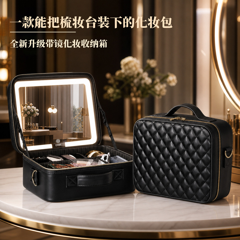 High-End Led Makeup Box with Mirror, Portable Large-Capacity Makeup Artist's Portable Partitioned Cosmetics Storage Box High-End Led Makeup Box with Mirror, Portable Large-Capacity Makeup Artist's Portable Partitioned Cosmetics Storage Box