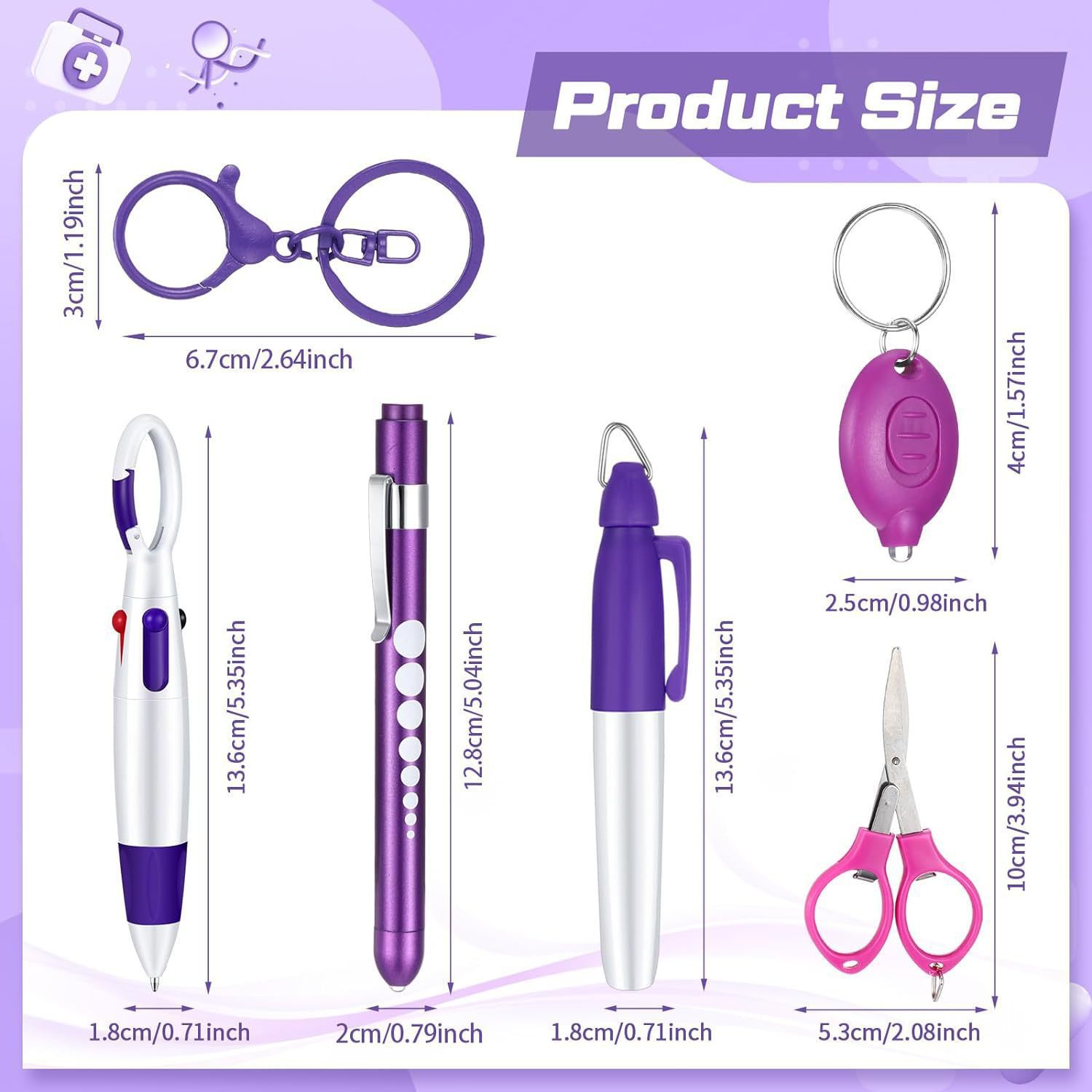 Nurse uniform, ballpoint pen, set, foldable flashlight, scissors, keychain, Amazon, 6 pieces