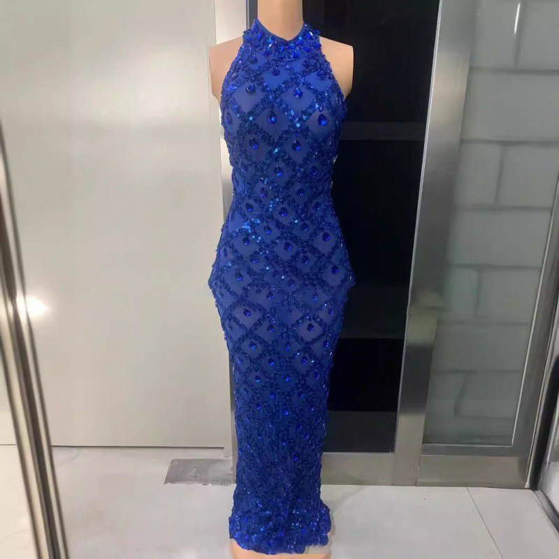 Ready Stock Cross-Border Performance Clothing Sexy Shiny Rhinestone Long Skirt Carnival Party Evening Dress Dress Pineapple